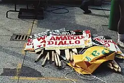 Signs carried by protesters