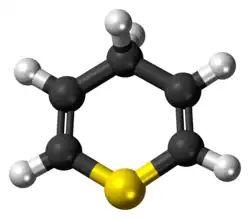 Ball-and-stick model of the 1,4-thiapyran molecule