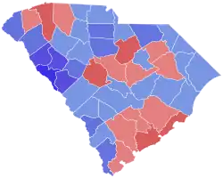Red counties were won by Edwards and blue counties were won by Dorn