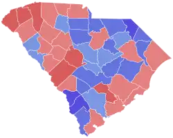 Red counties were won by Sanford and blue counties were won by Hodges