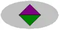 A two toned diamond shape on a drab oval backing