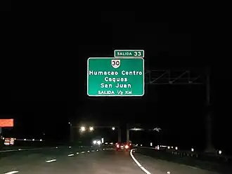 PR-53 north approaching exit 33 to the eastern terminus of PR-30 in Humacao
