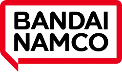 Logo for Bandai Namco Holdings. It consists of the text "BANDAI NAMCO" in black, on an open red chat box overlapping background.