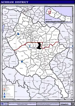 Map displaying Bannatoli VDC in Achham District