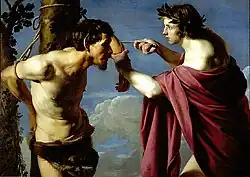 Apollo and Marsyas, oil painting by Bartolomeo Manfredi, 1616-1620, Saint Louis Art Museum