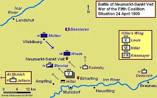 Battle of Neumarkt-Sankt Veit map, 24 April 1809