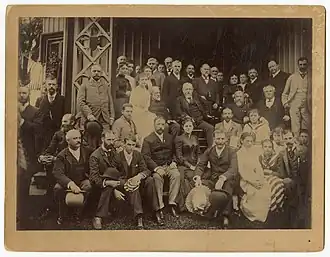 Benjamin Harrison and large group at Roseland Cottage