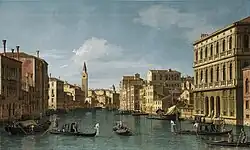 The Grand Canal looking north-west from Ca' Corner to Ca' Contarini degli Scrigni, with the campanile of Santa Maria della Carità