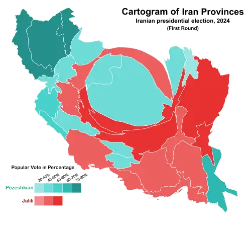 First round results by province. The area of each province is proportional to the number of its voters.