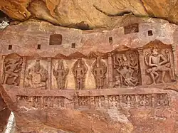 Relief sculptures on the behind the Bhutanatha group of temples