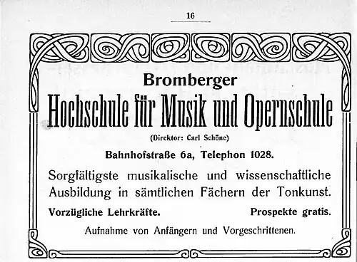 Advertising for Carl Schöne's music school in 1910