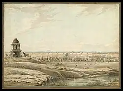 View of Bangalore Fort, from the East, with a small shrine and a dismounted horseman in the foreground, and cattle grazing beyond, by Robert Hyde Colebrooke (1762-1808) in 1791[27]