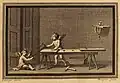Roman workbench with a holdfast, based on a 1st Century AD fresco from the ruins of Herculaneum