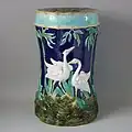 Garden seat, 20.9 in, coloured glazes, c. 1880, storks and bamboo pattern