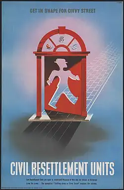 A stylised man wearing a hat steps through a door to follow a paved path winding upwards across a blue background.