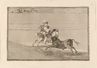 Νο. 13: Un caballero español en plaza quebrando rejoncillos sin auxilio de los chulos (A Spanish knight in the plaza, breaking his spears without being helped by the "chulos")