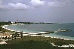 A view of Grahams Harbor facing west from North Point in 1998. The water tower at left is located at the Gerace Research Centre, but no longer stands.