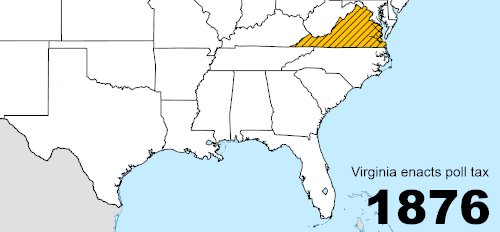 Animated map of the US South tracing the timeline of poll tax implementation and repeal