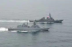 The Italian frigate Alpino underway with Gonzalez in the Atlantic Ocean on 17 May 2018