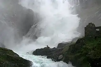 The Kjosfoss waterfall along the Flåmsbana, the railway line from Flåm to Myrdal