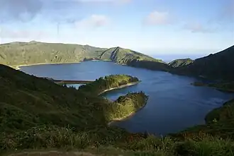 The northern margin of Lagoa do Fogo (foreground), on the southern border of the parish