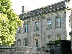 Lea Hall, gatepier, and boundary wall to the north
