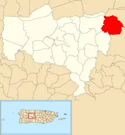 Location of Mameyes Abajo within the municipality of Utuado shown in red