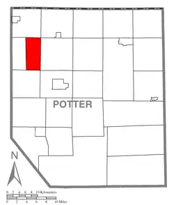 Map of Potter County, Pennsylvania highlighting Clara Township
