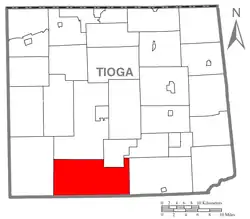 Map of Tioga County Highlighting Morris Township