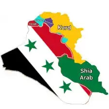 Map depicting the potential boundaries of a proposed Sunni Region encompassing the Sunni Arab-majority areas of Iraq, including the Bedouin-inhabited areas of the Syrian Desert.