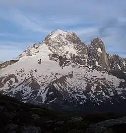 The Aiguille Verte (centre) and the Aiguille du Dru (right) from the Aiguilles Rouges