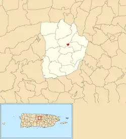 Location of Morovis barrio-pueblo within the municipality of Morovis shown in red
