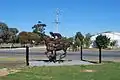 A statue of a racehorse built out of scrap metal by local artist Andrew Whitehead