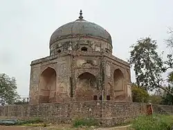 Nila Gumbad outside the south corner of the enclosure of Humayun's tomb (Kh. No. 243) bounded on the east by Kh. No. 182, on the west by Humayun's tomb, on the north by Kh. No. 181 & on the south by Kh. No. 244 of Miri Singh
