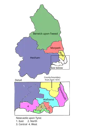 Map of parliamentary constituencies in Northumberland 1955-1983