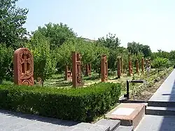 Armenian Alphabet khachkars in the Saint Mesrop Cathedral yard