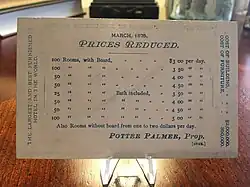 1875 Palmer House Business Card reverse