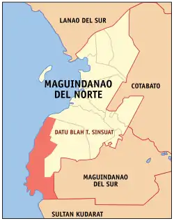 Map of Maguindanao del Norte with Datu Blah T. Sinsuat highlighted