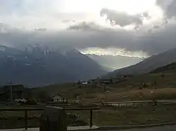 View of Saint-Denis municipality as seen from the village of Plau. Aosta can be seen in the background.