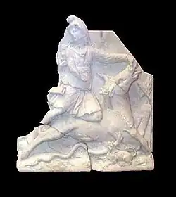 Cultural piece of Mithra in marble. Roman art, 1st century AD.