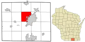 Location in Rock County and the state of Wisconsin.