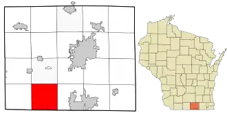 Location of the Town of Newark in Rock County and the state of Wisconsin.