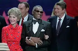 Singer Ray Charles with Ronald and Nancy Reagan