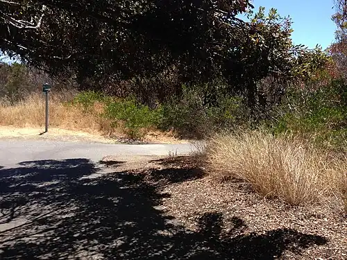 San Francisco Bay Trail in Shoreline Park, Mountain View showing trail marker.