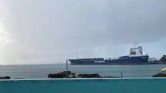 The cargo ship Seaboard Sun docking at Grand Cayman on 24 April 2025