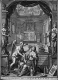 Frontispiece of Seba's Thesaurus, referencing Frederik Ruysch's earlier 1710 Thesaurus Animalium Primus