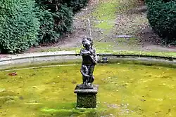 Stone fountain to north of lower terrace in Melbourne Hall gardens