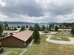 A view of Lake Pleasant and the village of Speculator’s Sacandaga Park from the former Makomis Mountain fire tower installed there.