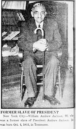 Miscaptioned  1937 photo of William Andrew Johnson, who had been enslaved by Andrew Johnson, and was believed to be the last surviving person enslaved by a U.S. president. Andrew Johnson bid $500 for William A. Johnson's mother Dolly Johnson