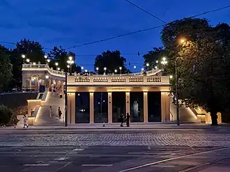 Streetview of the monument at dusk, 2024